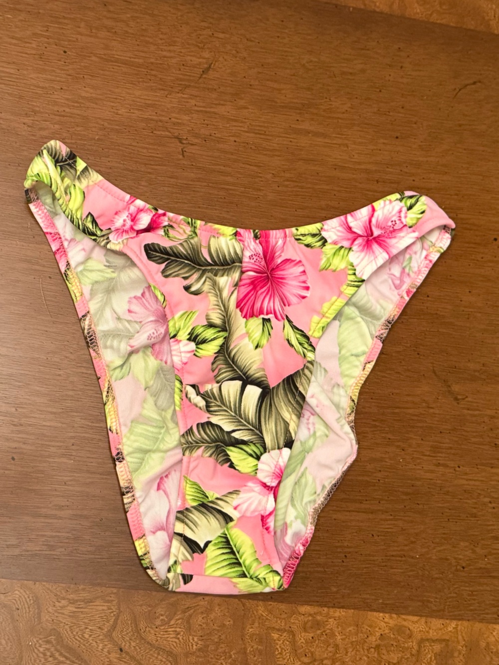 VENUS Pink Floral Bikini Bottom with Green Leaf Print